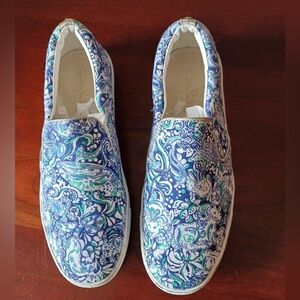Lilly Pulitzer Julie Blue Animal Print Slip-ons Sz 10 EUC